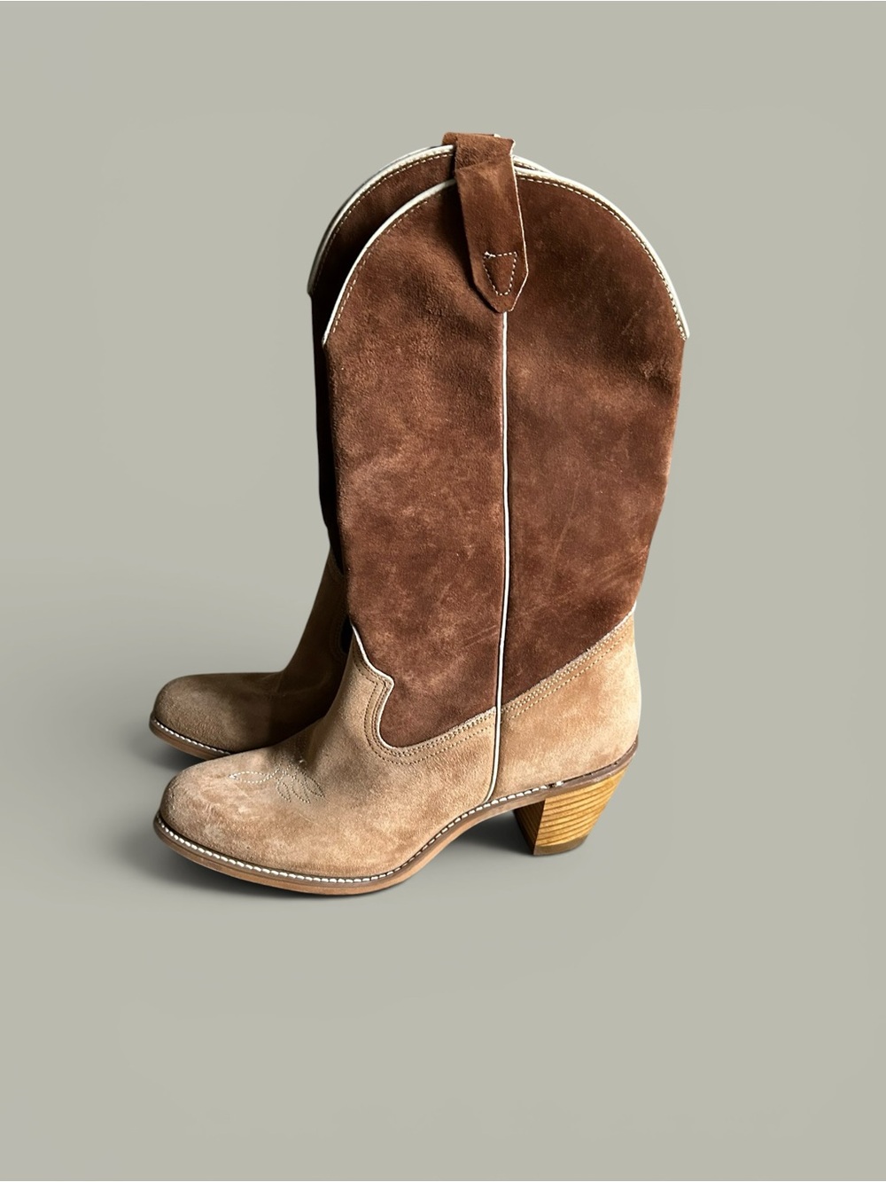 Vintage Wolverine Cowgirl Brown & Tan Suede Western Boots 10M Made In The USA - Picture 2 of 12